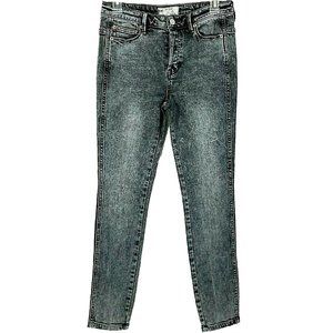 Free People Skinny Ankle Jeans Size 26 Black Button Fly Stretch Faded Distressed